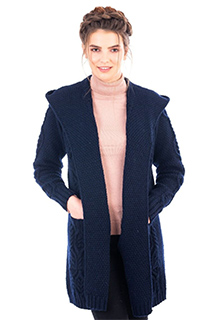 Ladies Classic Fit Long Cardigan with Hood