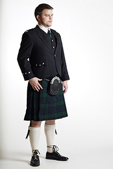 Argyle Kilt Outfit consisting of kilt, kilt accessories, and jacket with single button