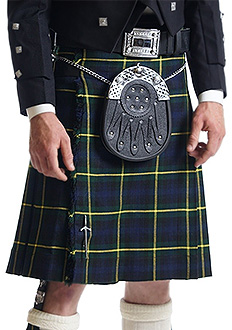 Essential Kilt Outfit consisting of kilt and kilt accessories such as a sporran and belt