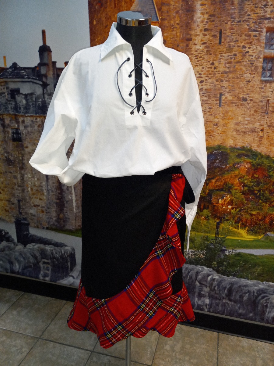 Denim Wrap Skirt with Tartan Ruffle