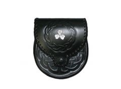 Celtic Wreath Leather Sporran with Emblem Pin Flap