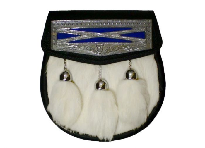 New Scottish Kilt Semi Dress Thistle Sporran White Fur & Chain Belt Best Quality 