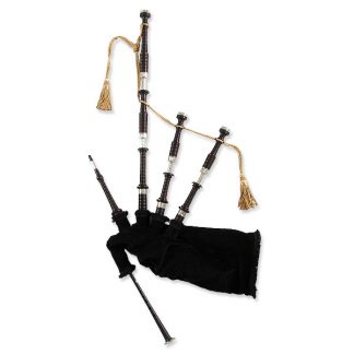 McCallum AB4BW Blackwood Bagpipes   Engraved Aluminum & Black Mounts