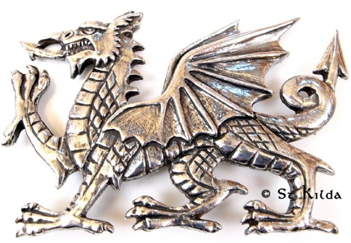 Scottish Kilt Fly Plaid Brooch Highland Welsh Dragon Antique Chrome 3" AAR New 